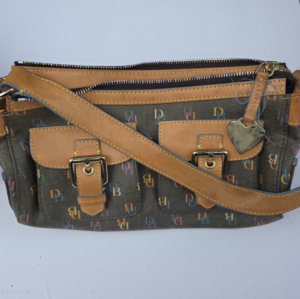 Dooney & Bourke Multicolor Logo Bag with Tan Trim
